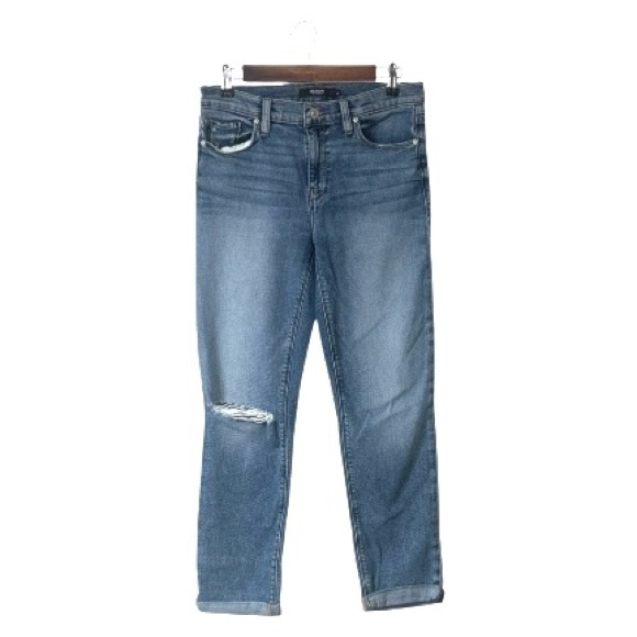 REVOLVE Denim - Hudson Nico Jeans Straight Leg Distressed Busted Knee Cuff Blue Denim Stretch 29